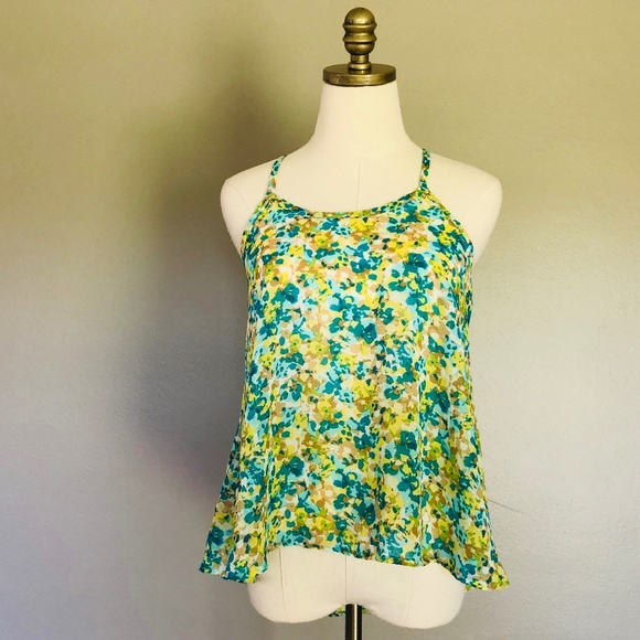 Camisole Green Yellow Flowers Small Racer Back Pullover - Picture 3 of 7